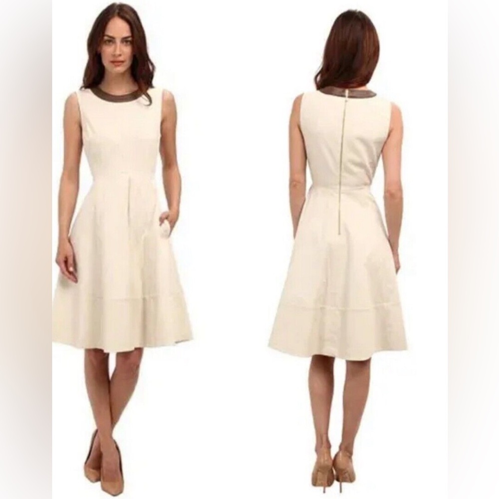 Kate Spade Khaki Havana Leather Trimmed Flare Dress Size 2
